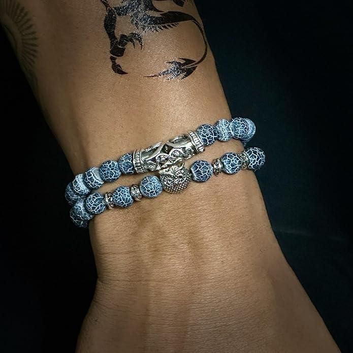 Natural Stone Owl Beaded Bracelet – Handcrafted Elastic Bracelet for Men & Women