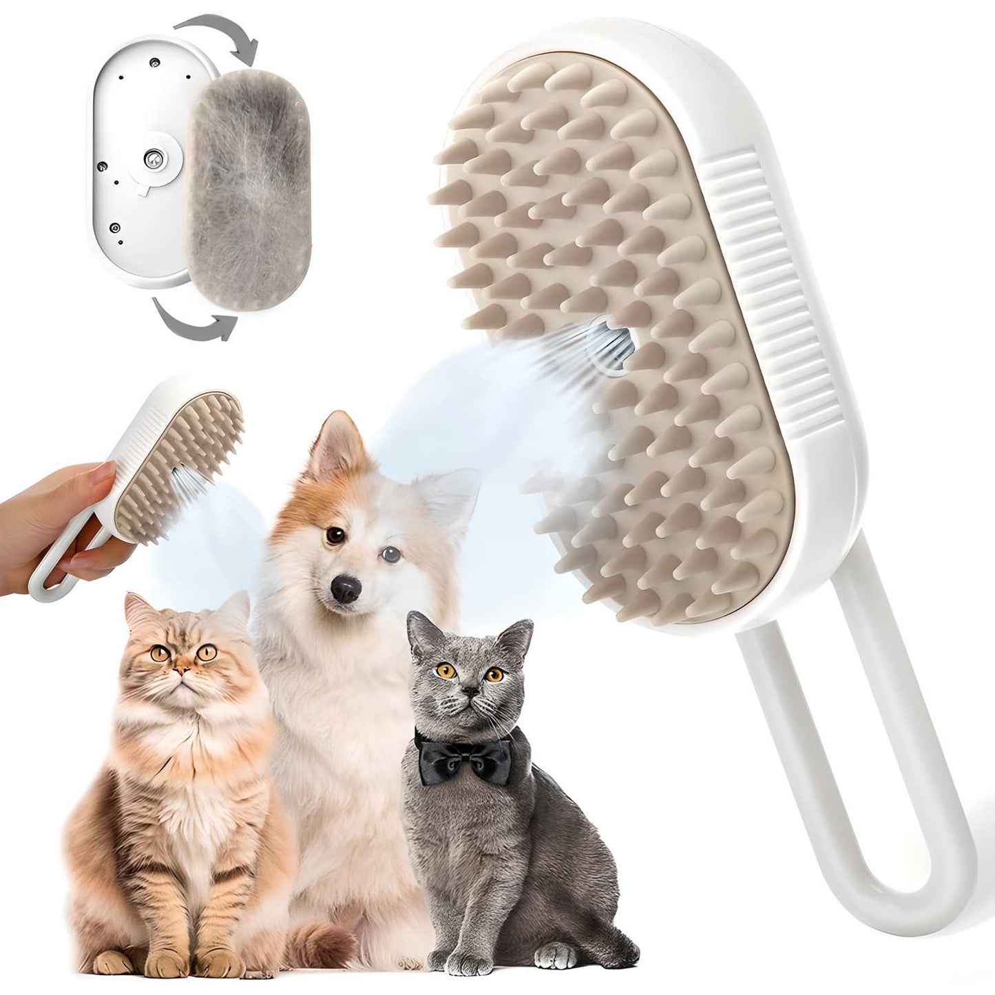 Steam Brush for Dogs and Cats – 3-in-1 Steamy Grooming Brush