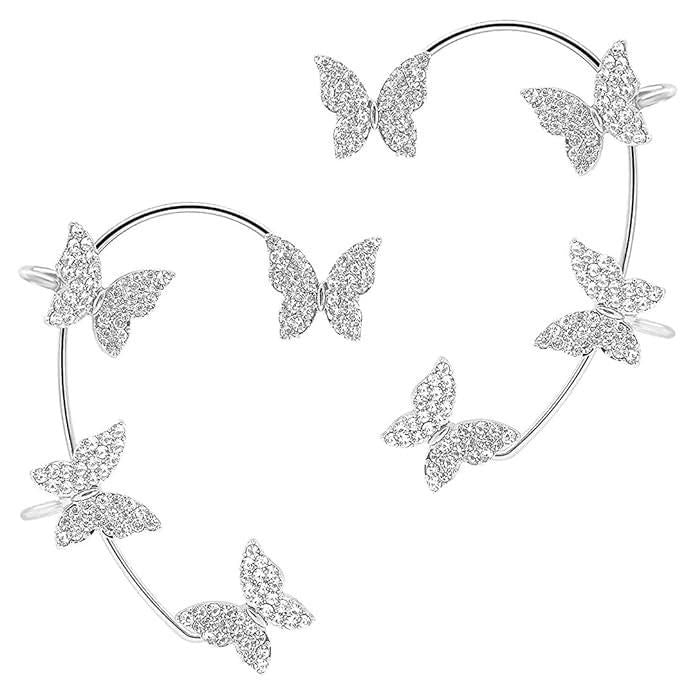 Stylish Silver-Plated Butterfly Ear Crawler Cuff Earrings
