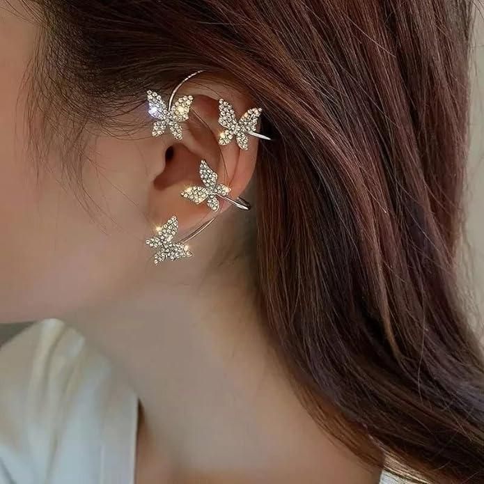 Stylish Silver-Plated Butterfly Ear Crawler Cuff Earrings
