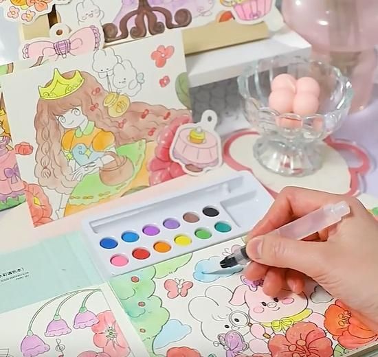Cartoon Art Coloring Painting Set Kid Watercolor Paper Book