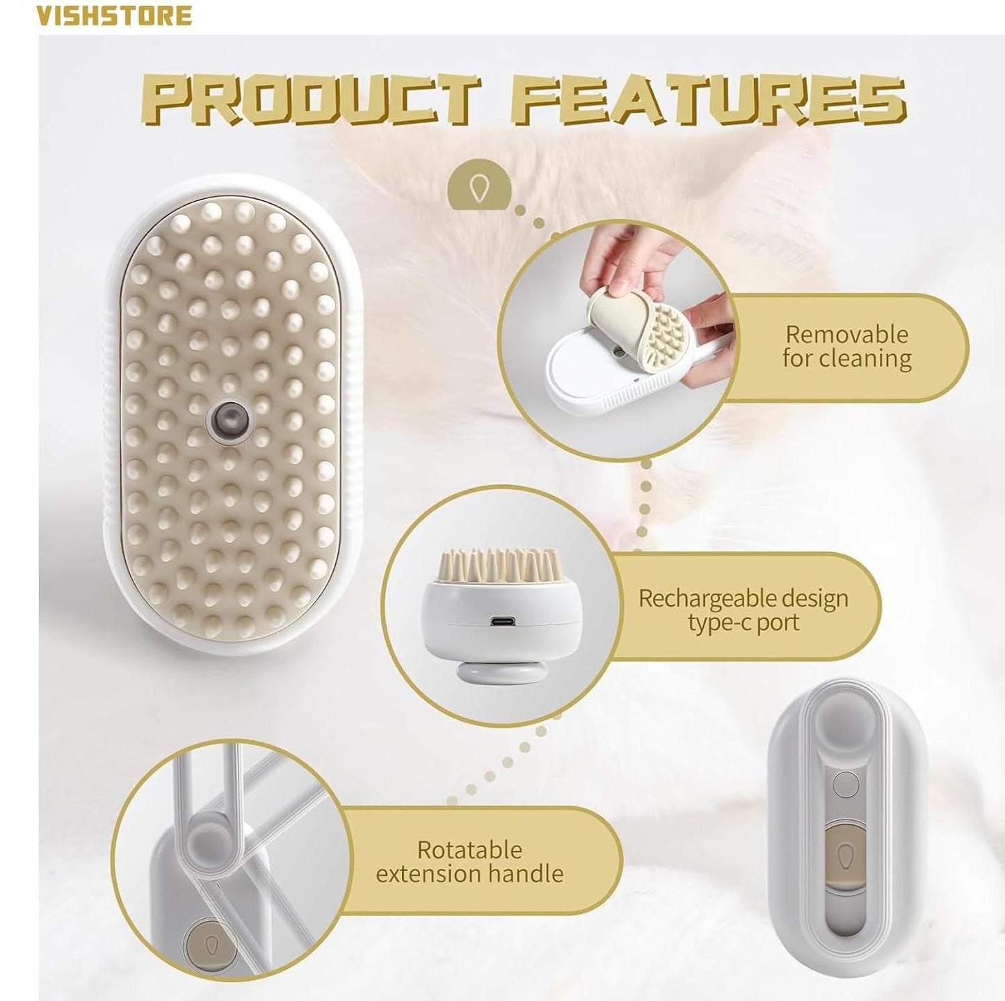 Steam Brush for Dogs and Cats – 3-in-1 Steamy Grooming Brush