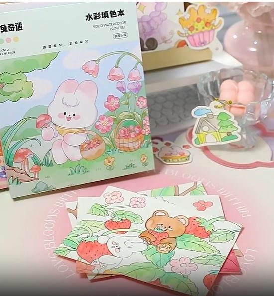 Cartoon Art Coloring Painting Set Kid Watercolor Paper Book