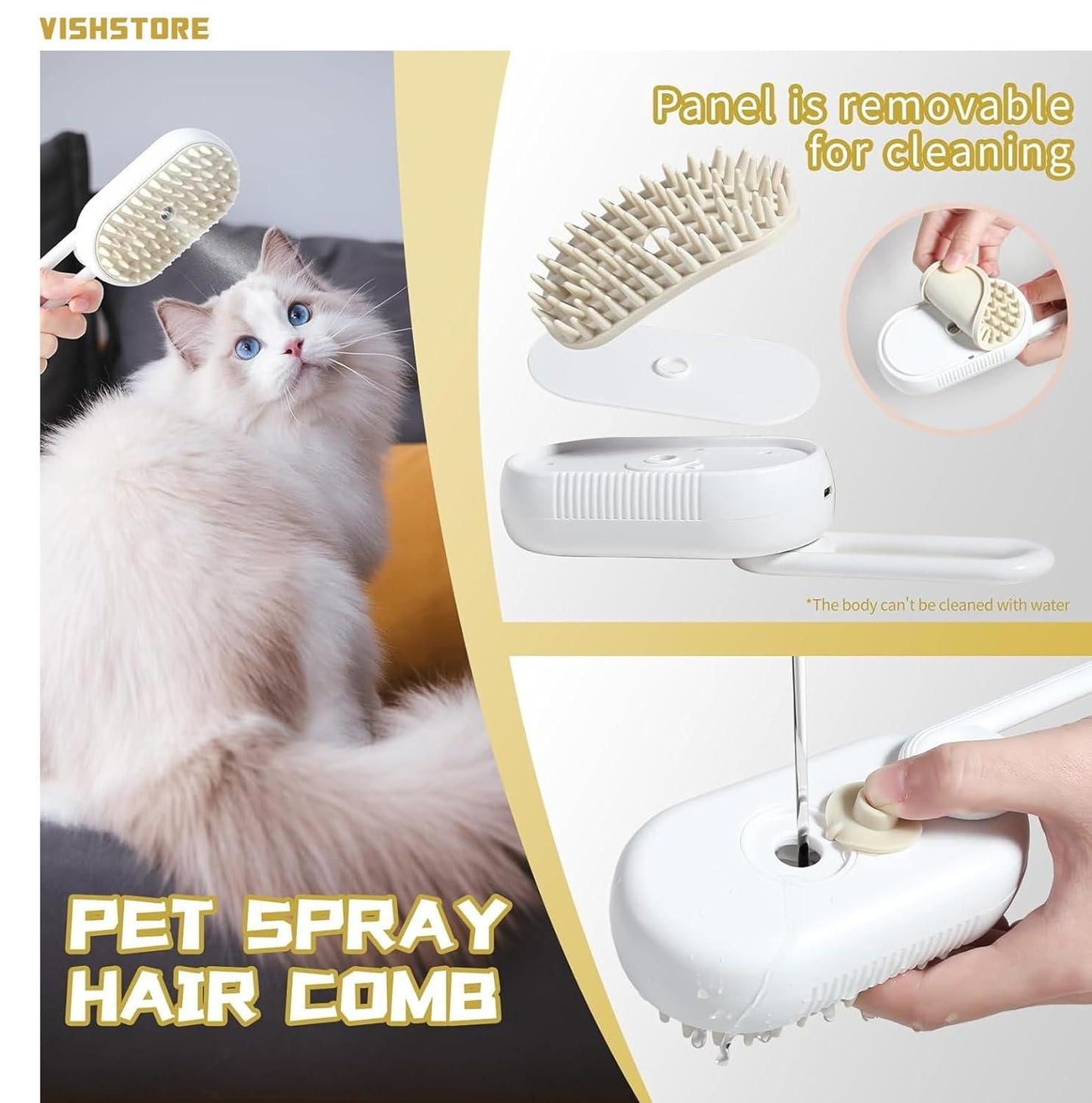 Steam Brush for Dogs and Cats – 3-in-1 Steamy Grooming Brush