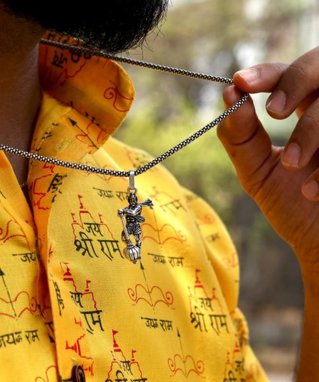 Hanumanji with Gada Silver-Plated Pendant Chain