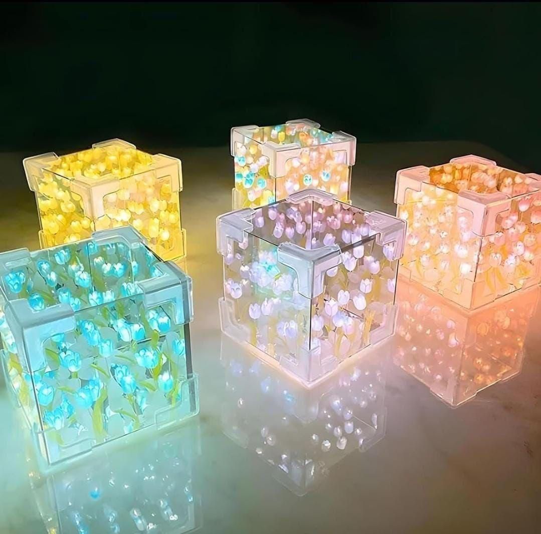 Tulip Cube Mirror Lamp – 3D Illusion Multicolor