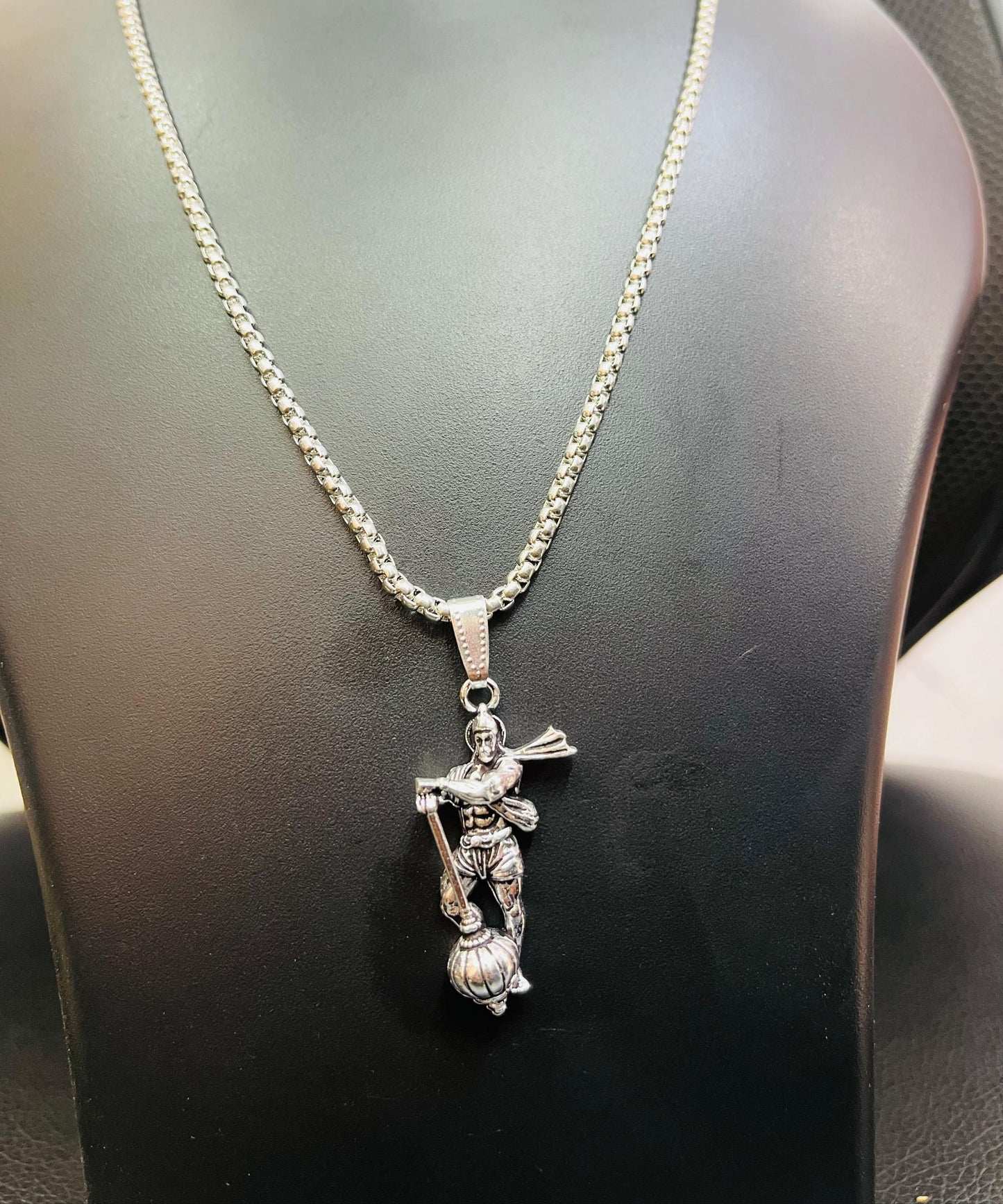 Hanumanji with Gada Silver-Plated Pendant Chain