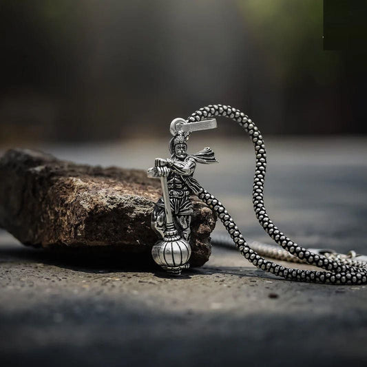 Hanumanji with Gada Silver-Plated Pendant Chain