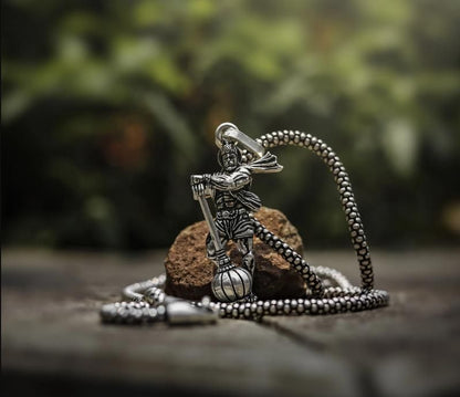 Hanumanji with Gada Silver-Plated Pendant Chain
