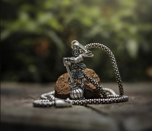 Hanumanji with Gada Silver-Plated Pendant Chain