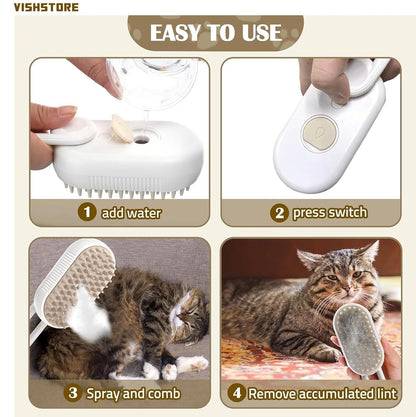Steam Brush for Dogs and Cats – 3-in-1 Steamy Grooming Brush