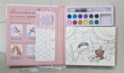 Cartoon Art Coloring Painting Set Kid Watercolor Paper Book