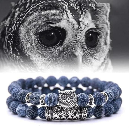 Natural Stone Owl Beaded Bracelet – Handcrafted Elastic Bracelet for Men & Women