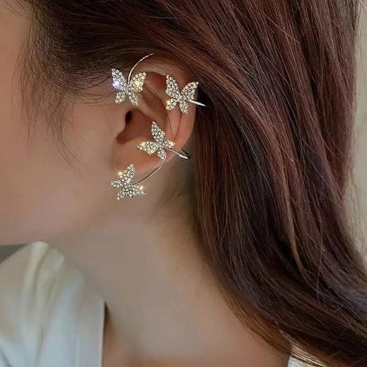 Stylish Silver-Plated Butterfly Ear Crawler Cuff Earrings