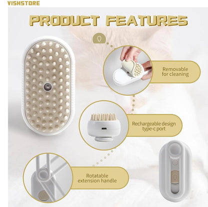 Steam Brush for Dogs and Cats – 3-in-1 Steamy Grooming Brush
