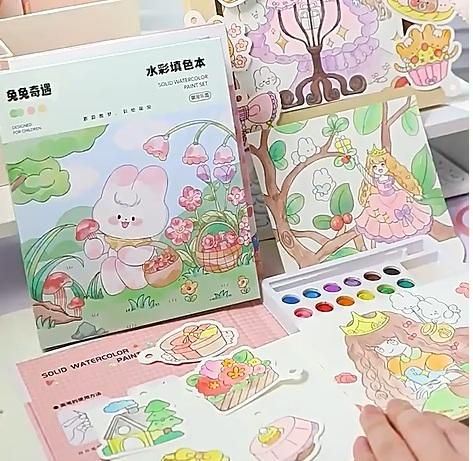 Cartoon Art Coloring Painting Set Kid Watercolor Paper Book