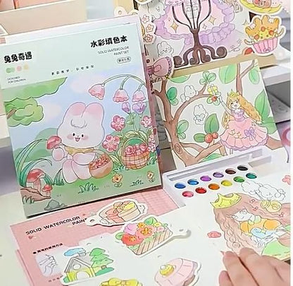 Cartoon Art Coloring Painting Set Kid Watercolor Paper Book
