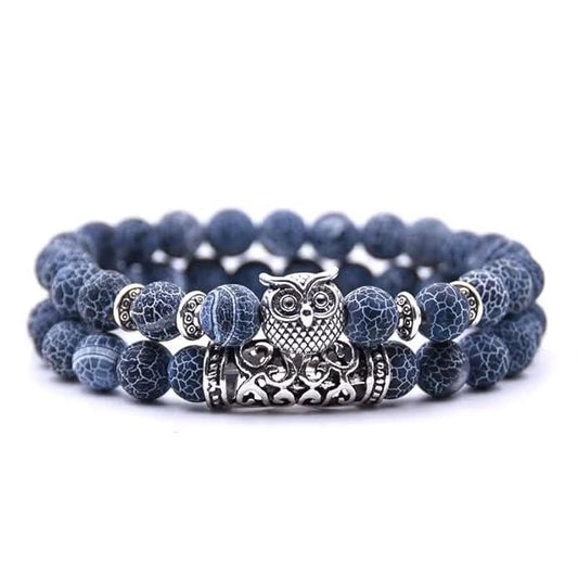 Natural Stone Owl Beaded Bracelet – Handcrafted Elastic Bracelet for Men & Women