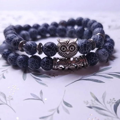 Natural Stone Owl Beaded Bracelet – Handcrafted Elastic Bracelet for Men & Women